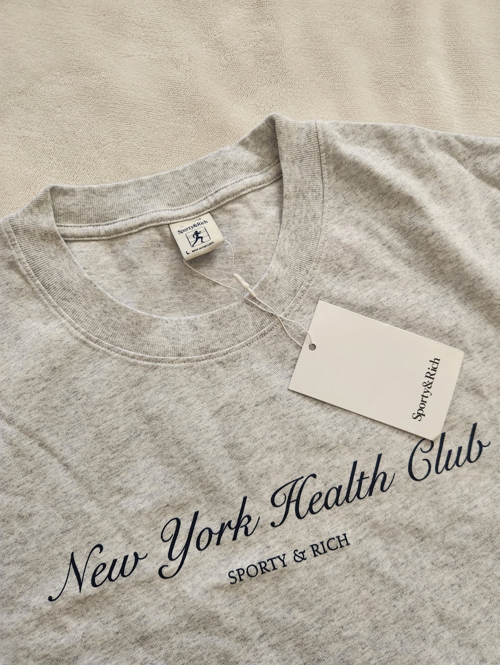Sporty & Rich NY Health Club T-Shirt - Heather Gray/Navy - Picture 5 of 5